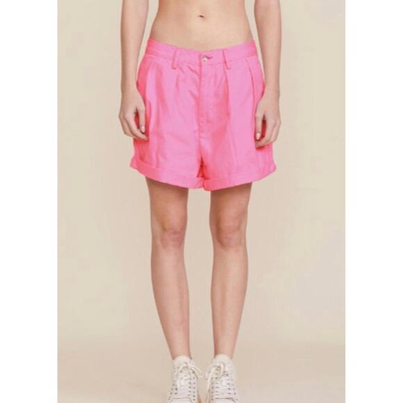 DENIMIST Blair Double Pleated Shorts Womens 29 Pink Cotton Twill Oversized NEW - Picture 1 of 16